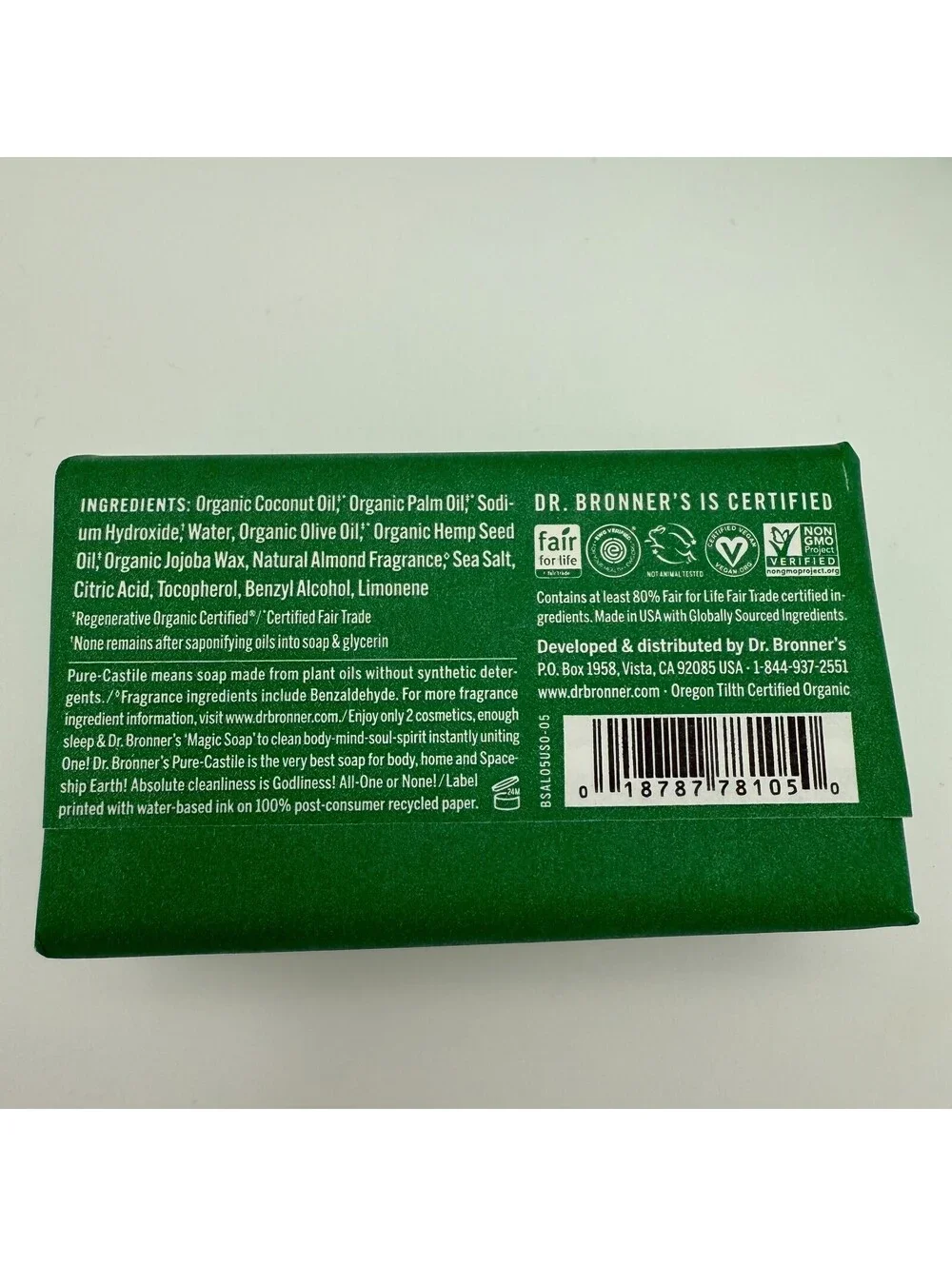 DR. BRONNER'S All-One HEMP Pure-Castile Magic Bar Soap Almond 5oz/140g 3-Pack
